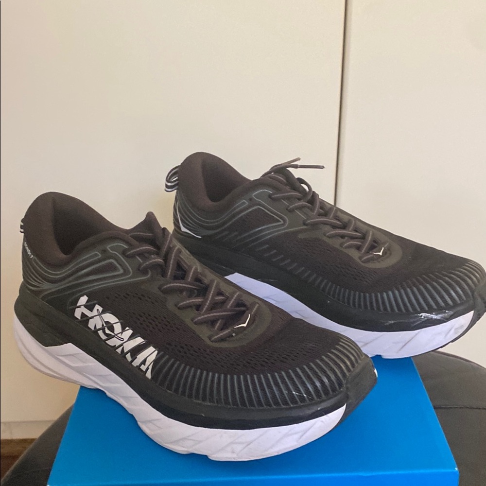 Hoka Bondi 7 Black and White Running Sneakers 8.5
